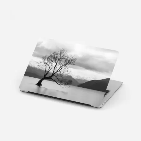 Laptop-Aufkleber einsamer baum im see in schwarzweiß – Pixers®