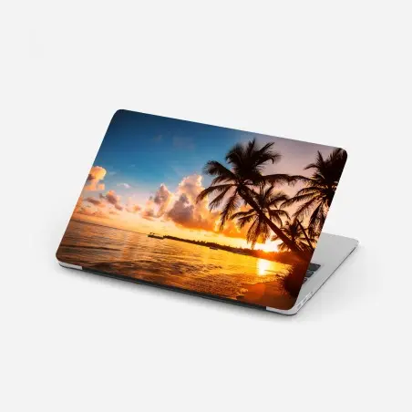 Laptop-Aufkleber tropischer sonnenuntergang mit palmensilhouetten, Dominikanische Republik – Pixers®