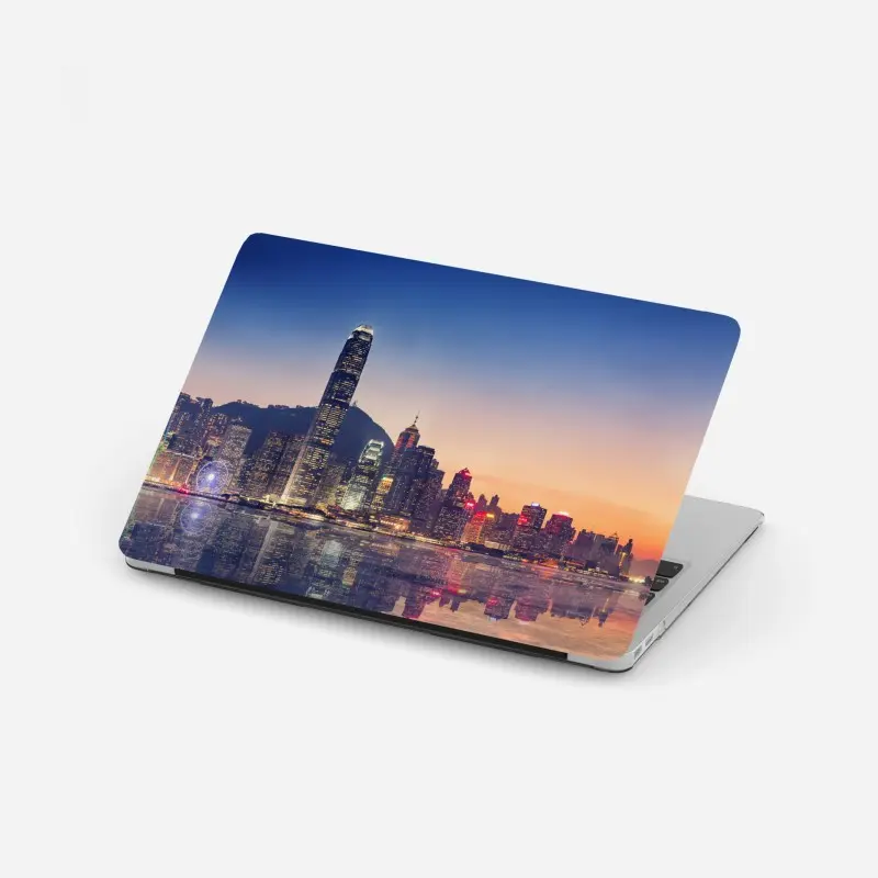 Laptop-Aufkleber Hongkong panorama bei dämmerung