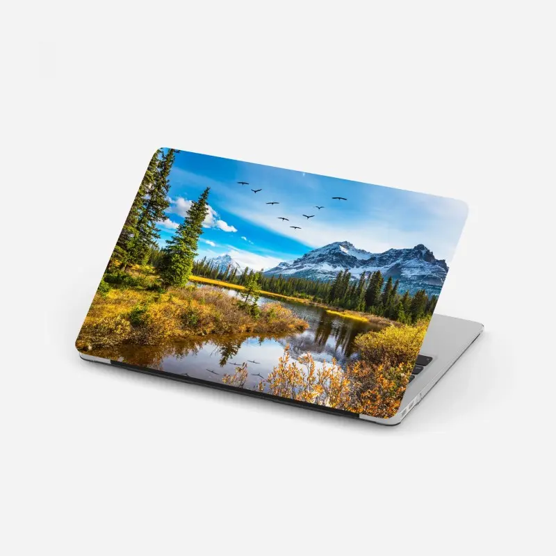 Laptop-Aufkleber herbstlicher bergsee mit vögeln