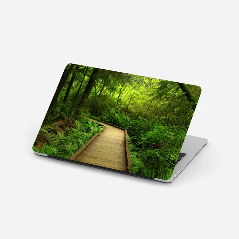 Laptop-Aufkleber ruhiger grüner waldsteg