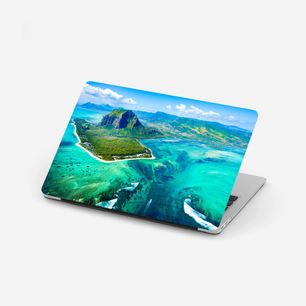 Laptop-Aufkleber türkisfarbene lagune aus der luft, Mauritius – Pixers®