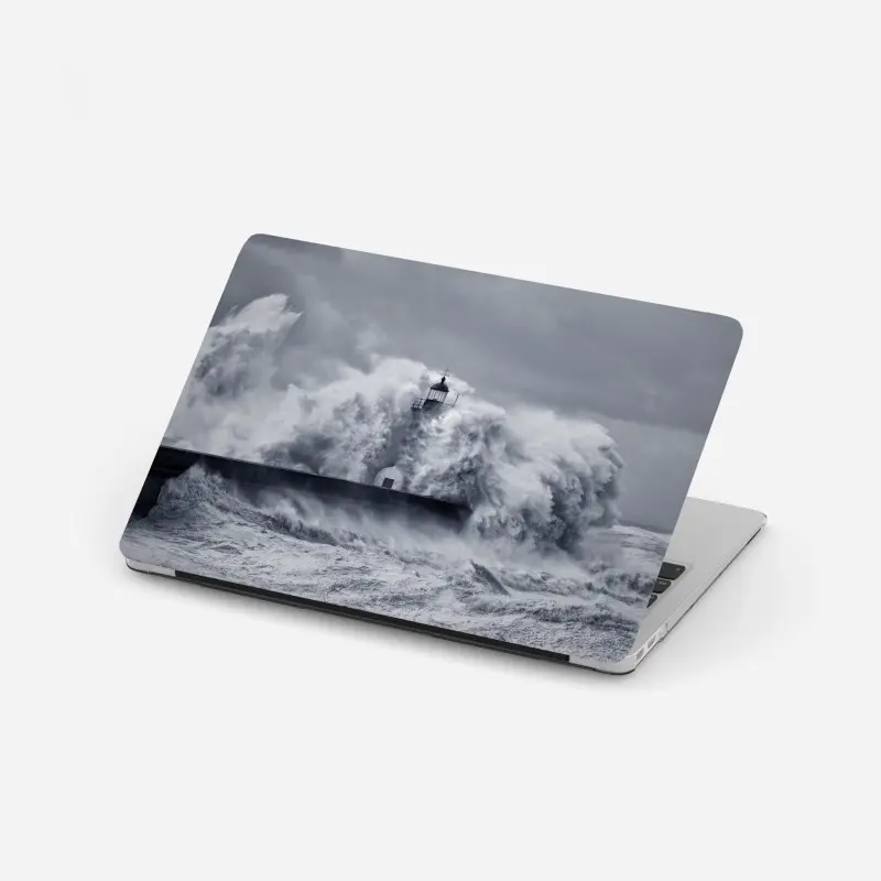 Laptop-Aufkleber leuchtturm von mächtigen wellen umgeben