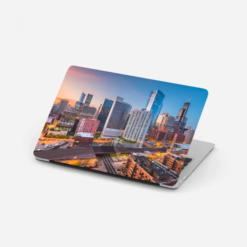 Laptop-Aufkleber Chicago skyline bei dämmerung