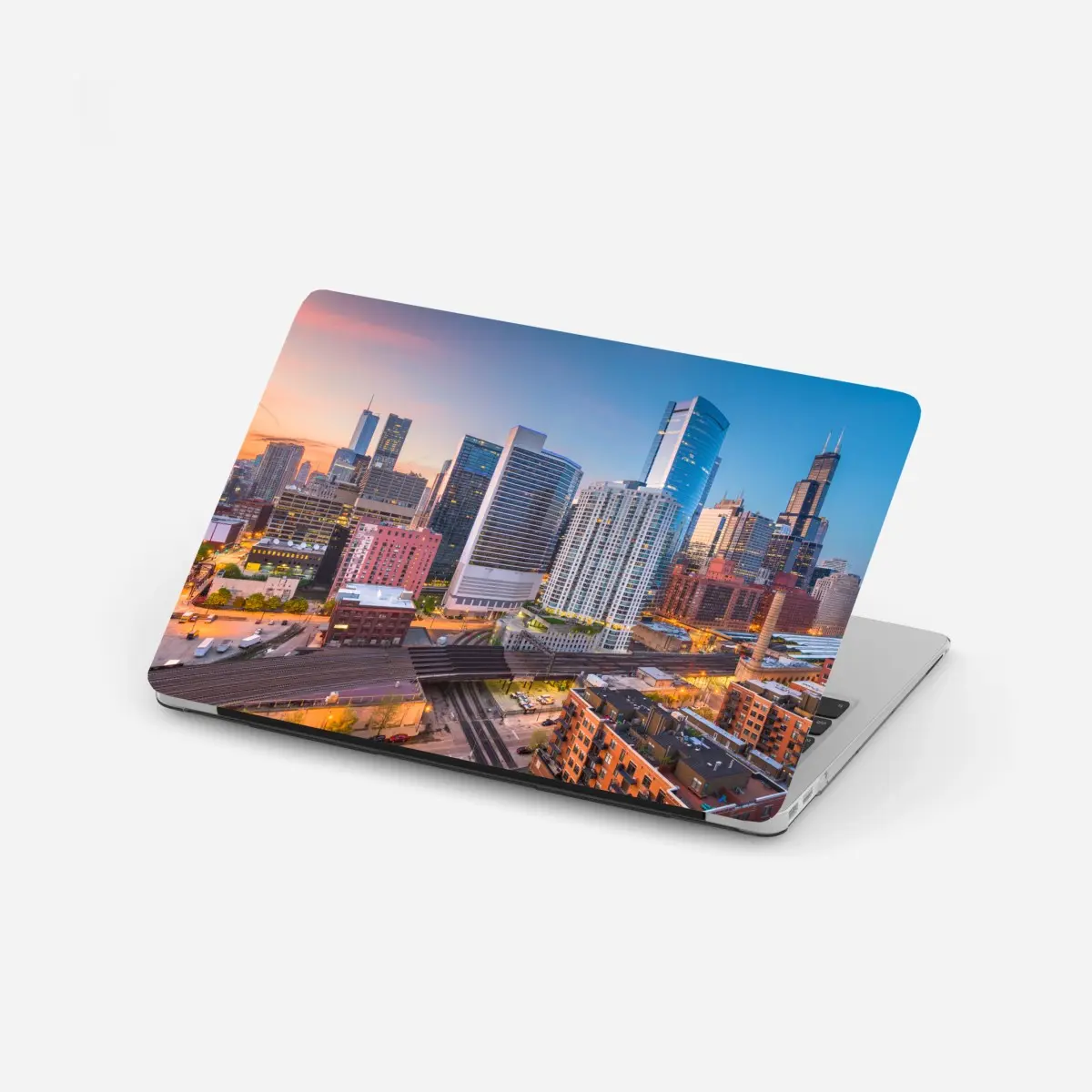 Laptop-Aufkleber Chicago skyline bei dämmerung – Pixers®