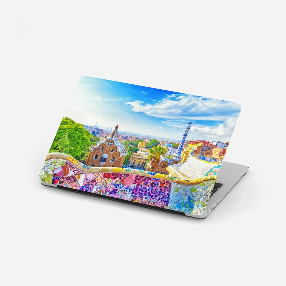 Laptop-Aufkleber lebendiges Barcelona Park Güell mosaik panorama – Pixers®