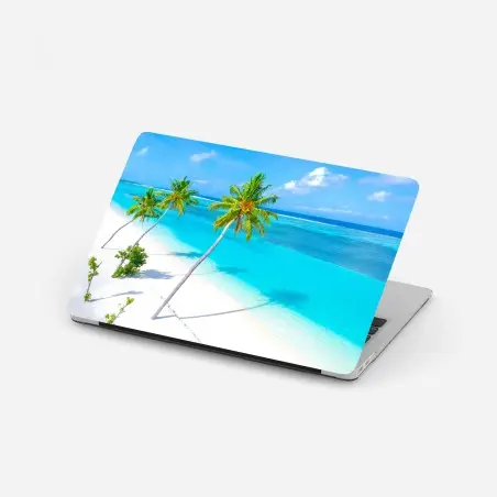 Laptop-Aufkleber tropischer türkisfarbener strand mit palmen – Pixers®