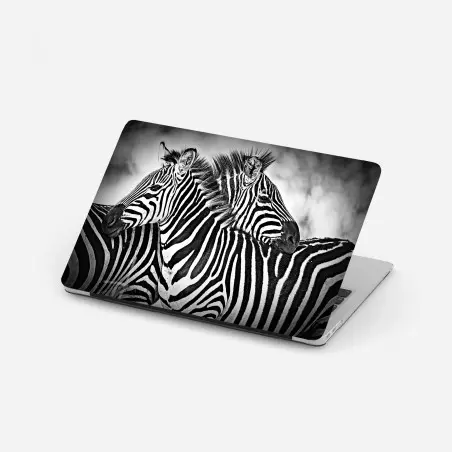 Laptop-Aufkleber intimes zebra-porträt in schwarzweiß – Pixers®
