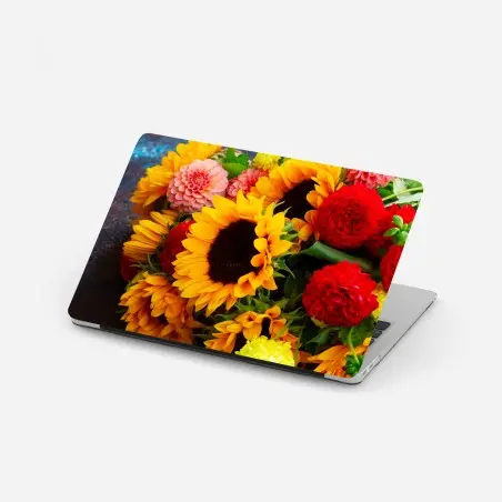 Laptop-Aufkleber nahaufnahme sonnenblumen- und dahlienstrauß – Pixers®