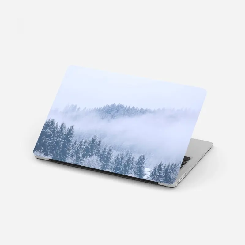 Laptop-Aufkleber winternebel über nadelwald