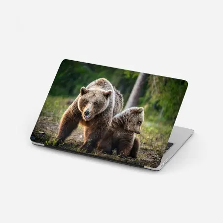 Laptop-Aufkleber braunbär mit jungem im wald – Pixers®