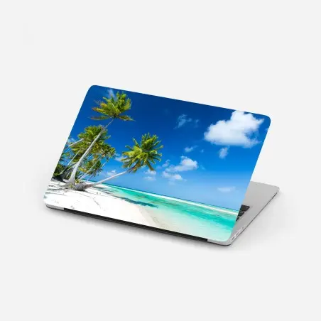 Laptop-Aufkleber tropischer strand mit palmen und türkisfarbenem wasser – Pixers®