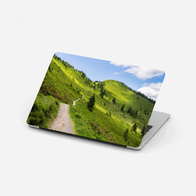 Laptop-Aufkleber sonniger bergpfad durch grüne wiese