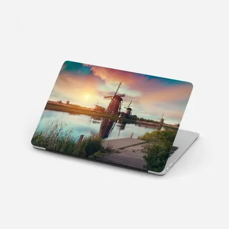 Laptop-Aufkleber sonnenuntergang über windmühlen in den Niederlanden – Pixers®