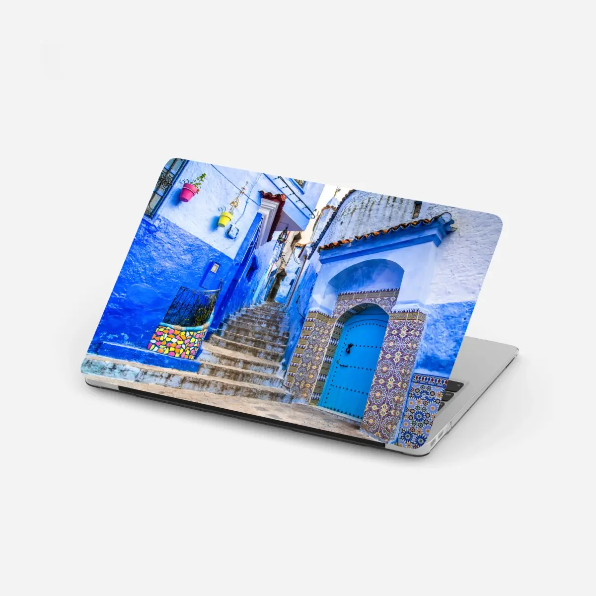 Laptop-Aufkleber blaue gasse in Chefchaouen, Marokko – Pixers®