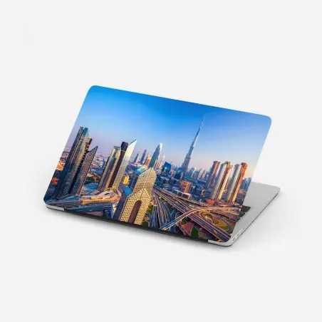 Laptop-Aufkleber panorama Dubais mit Burj Khalifa bei sonnenuntergang – Pixers®