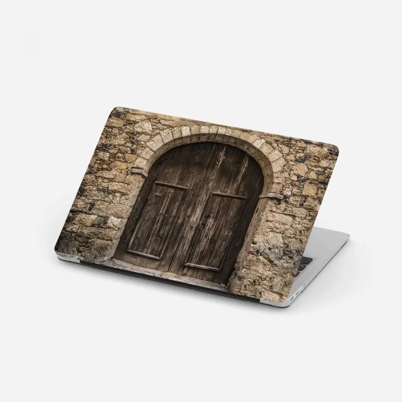 Laptop-Aufkleber rustikale holztür mit steinbogen