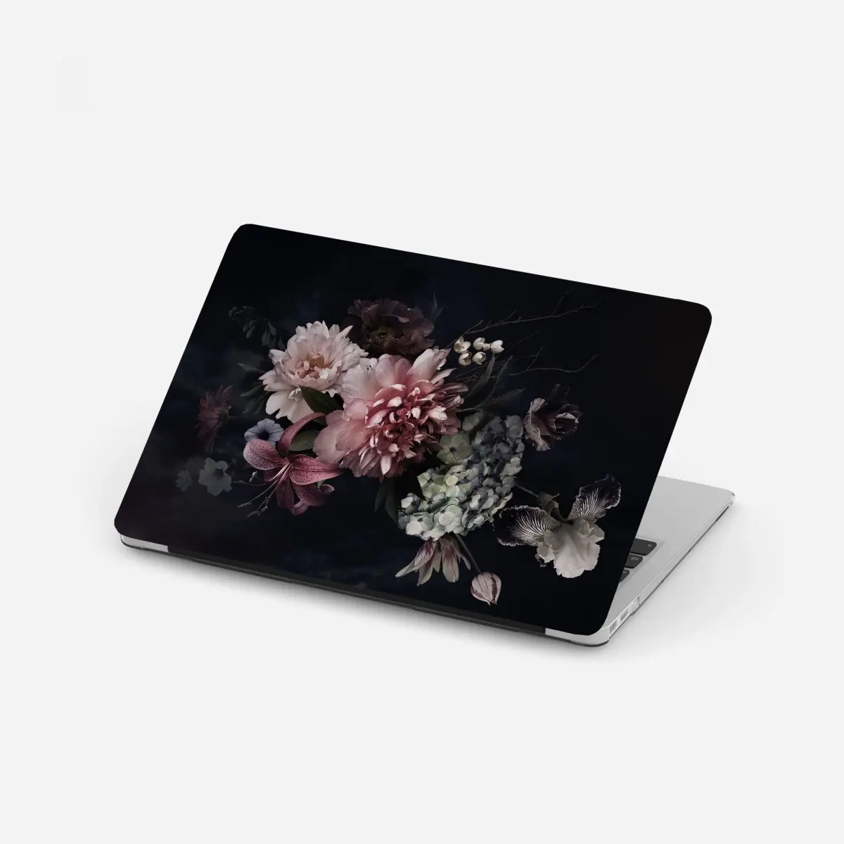Laptop-Aufkleber düsterer pfingstrosen- und hortensienstrauß – Pixers®