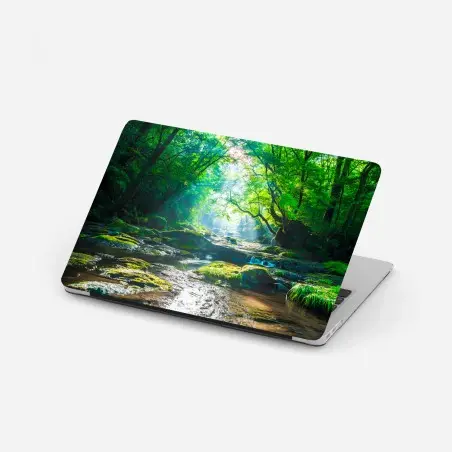 Laptop-Aufkleber sonnendurchfluteter waldbach mit moosbedeckten steinen – Pixers®