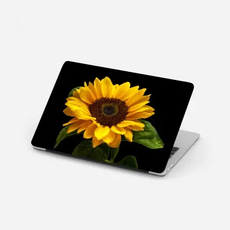 Laptop-Aufkleber leuchtende sonnenblume auf schwarzem hintergrund – Pixers®