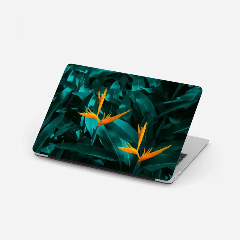 Laptop-Aufkleber tropische strelitzie auf türkisfarbenen blättern