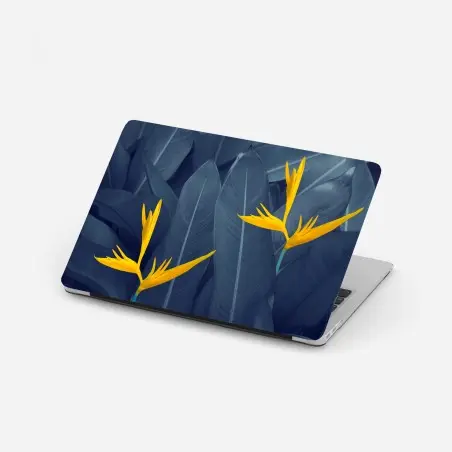 Laptop-Aufkleber gelbe strelitzie auf blauen blättern – Pixers®