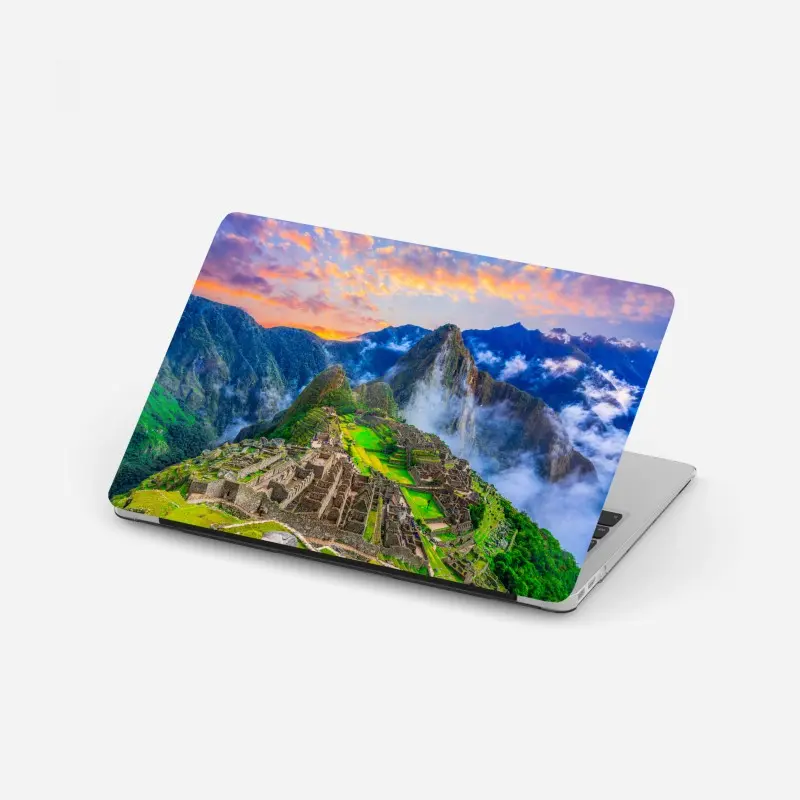 Laptop-Aufkleber sonnenuntergang über Machu Picchu antike Inka-zitadelle
