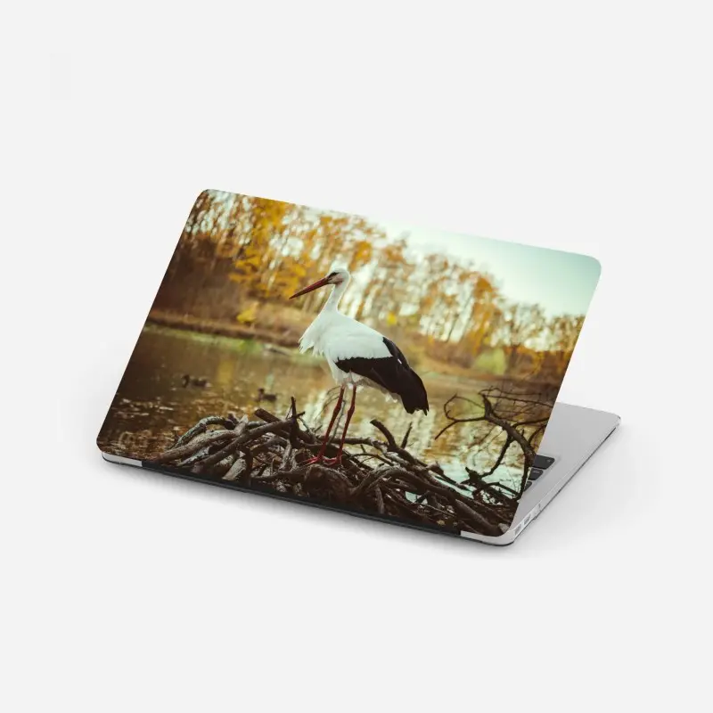 Laptop-Aufkleber weißer storch am herbstlichen see