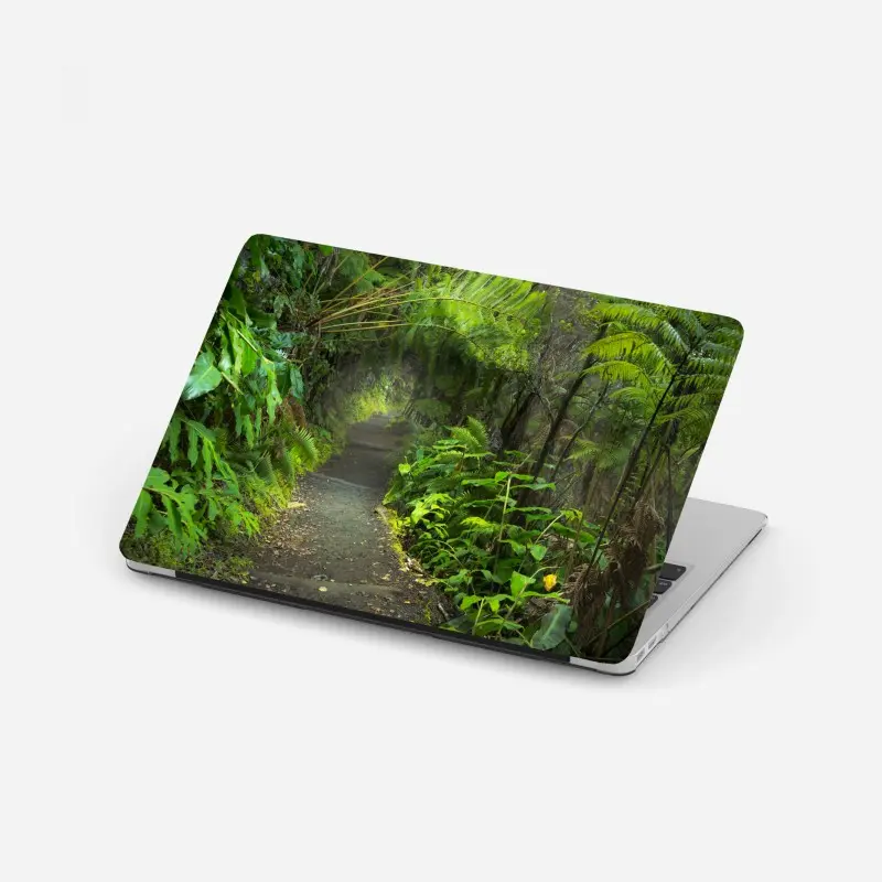Laptop-Aufkleber üppiger regenwaldpfad im Kilauea Iki, Hawaii
