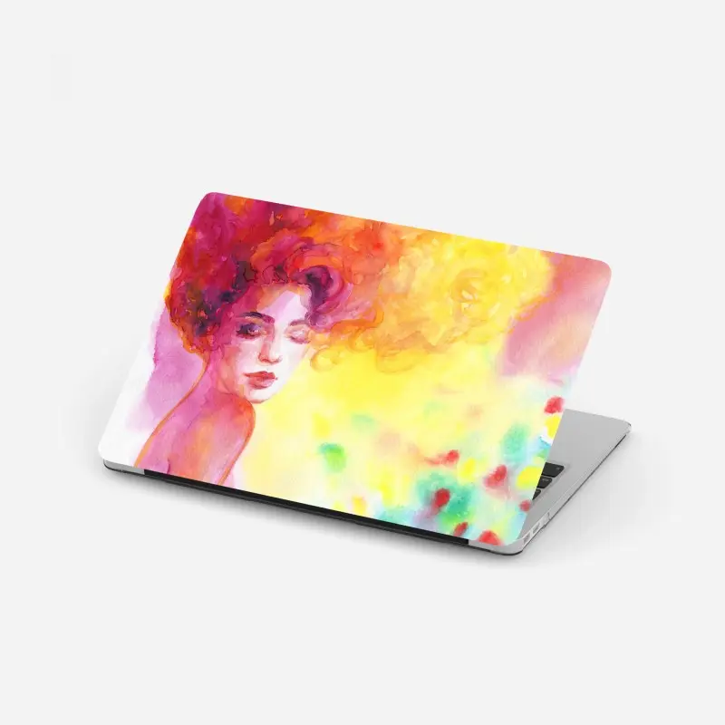 Laptop-Aufkleber leuchtendes aquarellporträt einer frau