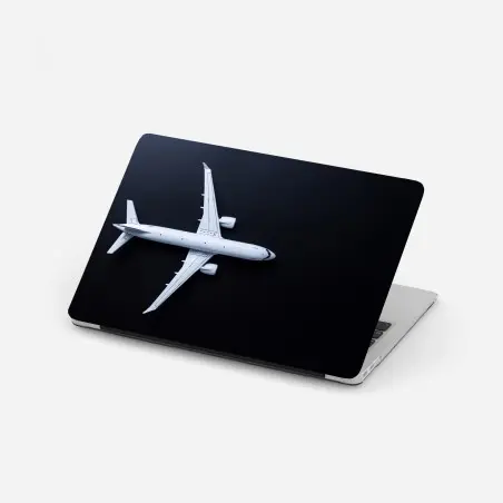 Laptop-Aufkleber weißes flugzeug von oben auf schwarzem hintergrund – Pixers®