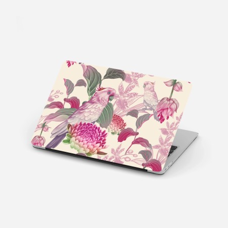 Laptop-Aufkleber rosa papagei und chrysantheme - botanisches motiv – Pixers®