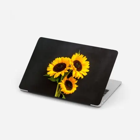 Laptop-Aufkleber leuchtende sonnenblumen auf schwarzem hintergrund – Pixers®