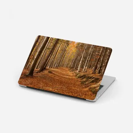 Laptop-Aufkleber herbstlicher waldweg mit goldenen blättern – Pixers®
