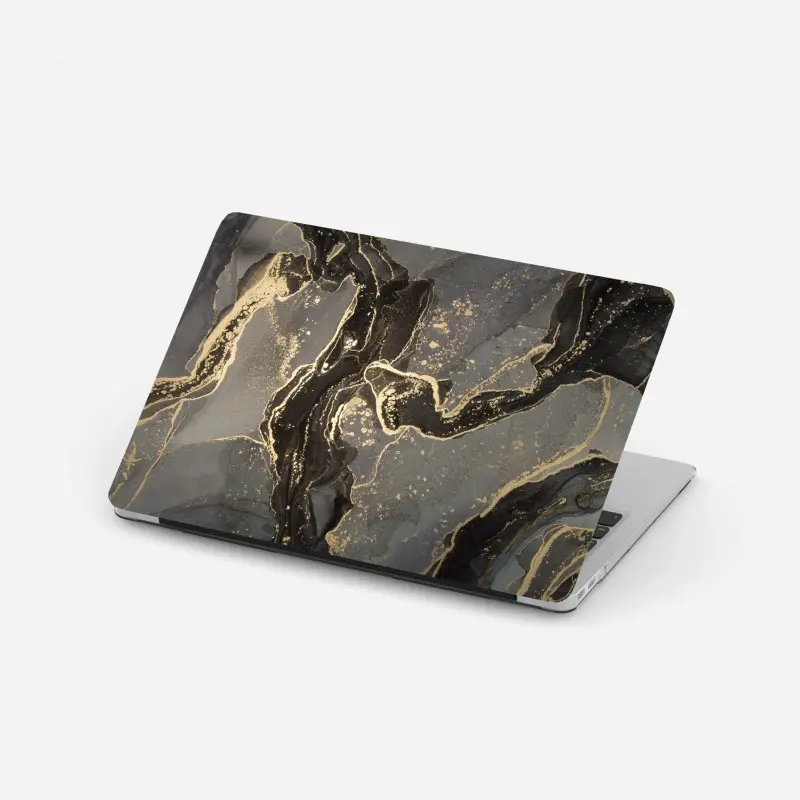 Laptop-Aufkleber luxuriöser schwarz-goldener marmor abstrakt