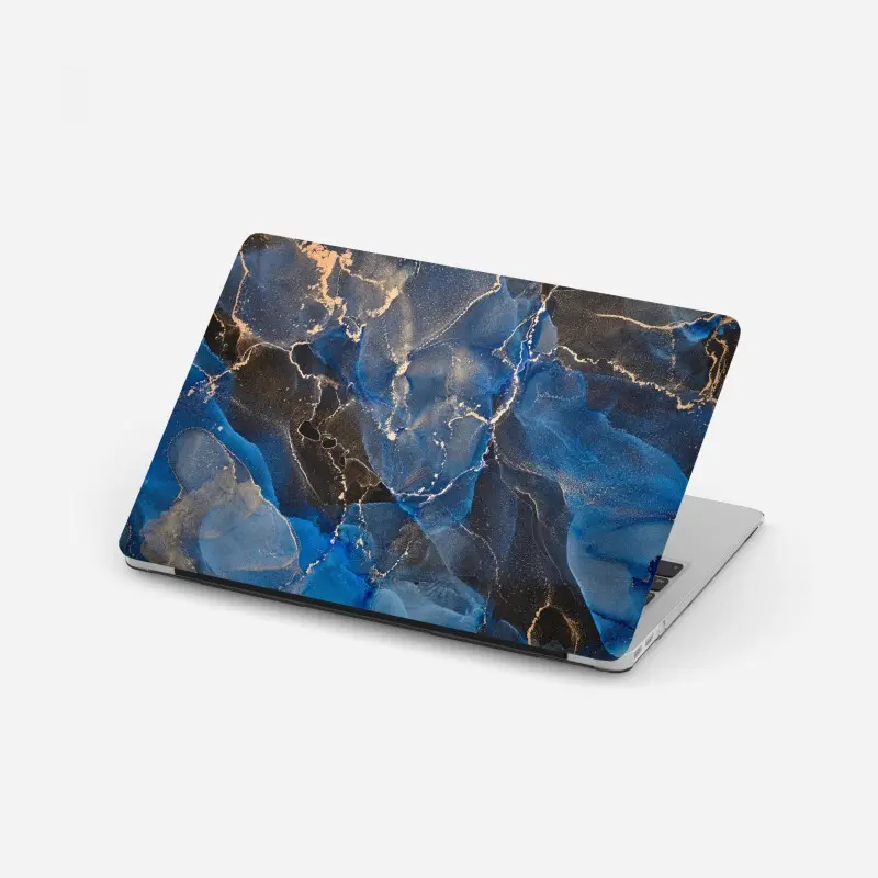 Laptop-Aufkleber luxuriöse blaue und goldene abstrakte wellen