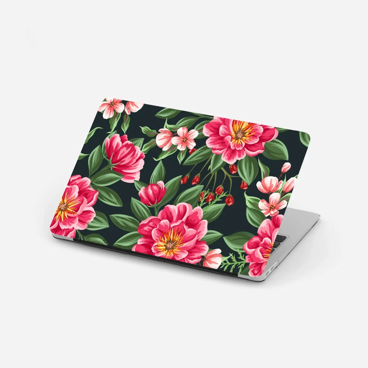 Laptop-Aufkleber rosa aquarell blumenmuster auf dunklem hintergrund – Pixers®