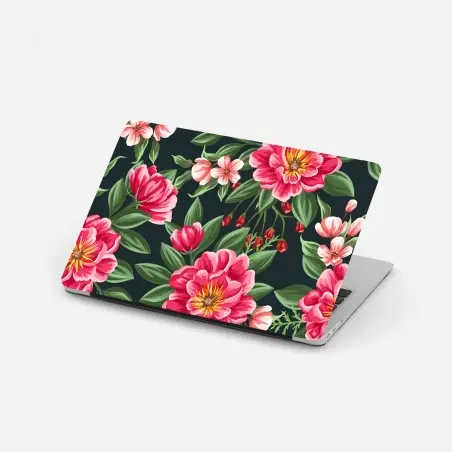 Laptop-Aufkleber rosa aquarell blumenmuster auf dunklem hintergrund – Pixers®
