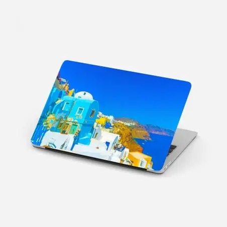 Laptop-Aufkleber sonniger blick auf Oia, Santorini – Pixers®