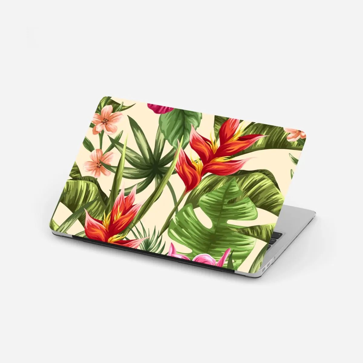 Laptop-Aufkleber tropisches blumenmuster mit hibiskus und plumeria – Pixers®