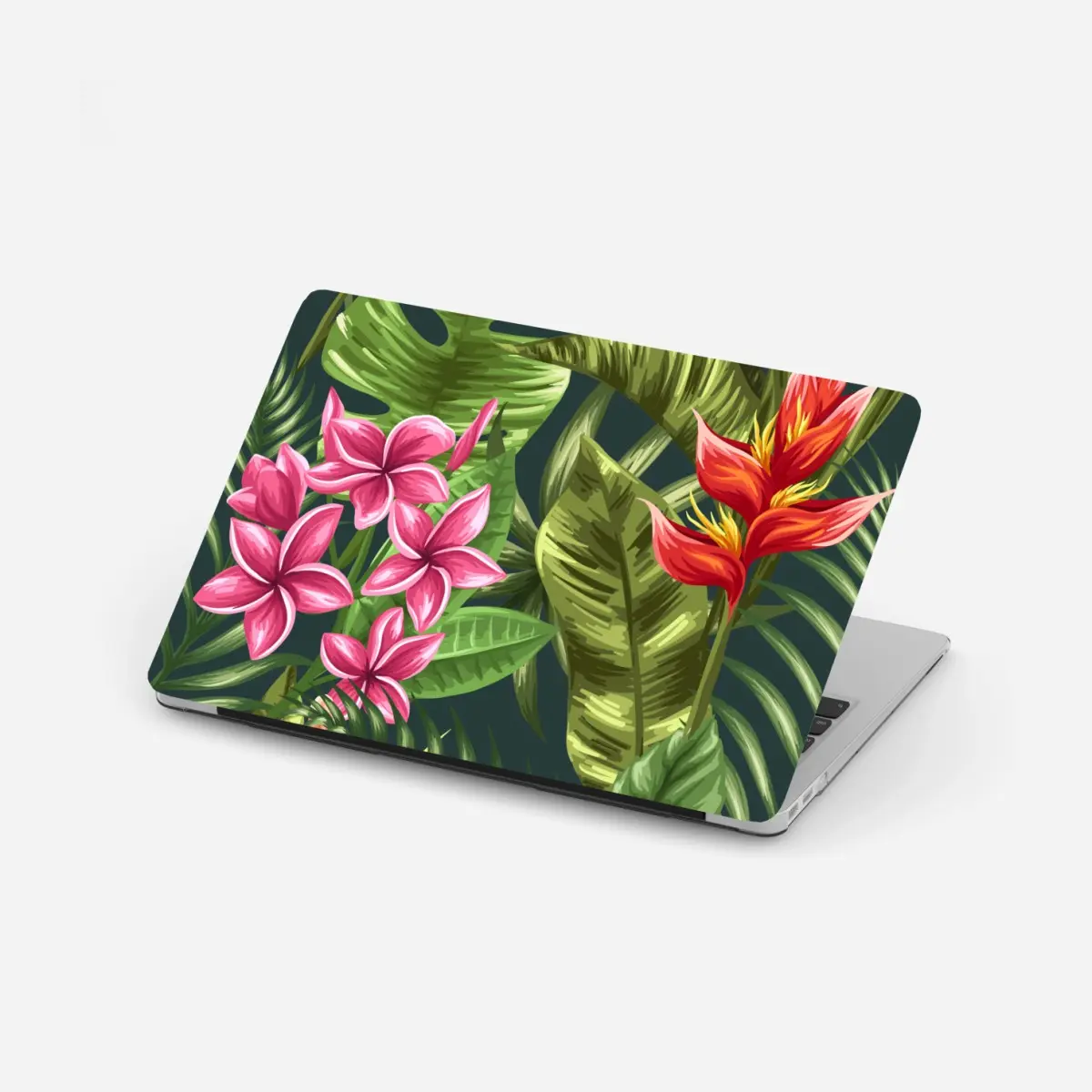 Laptop-Aufkleber tropisches hibiskus- und plumeria-blumenmuster – Pixers®