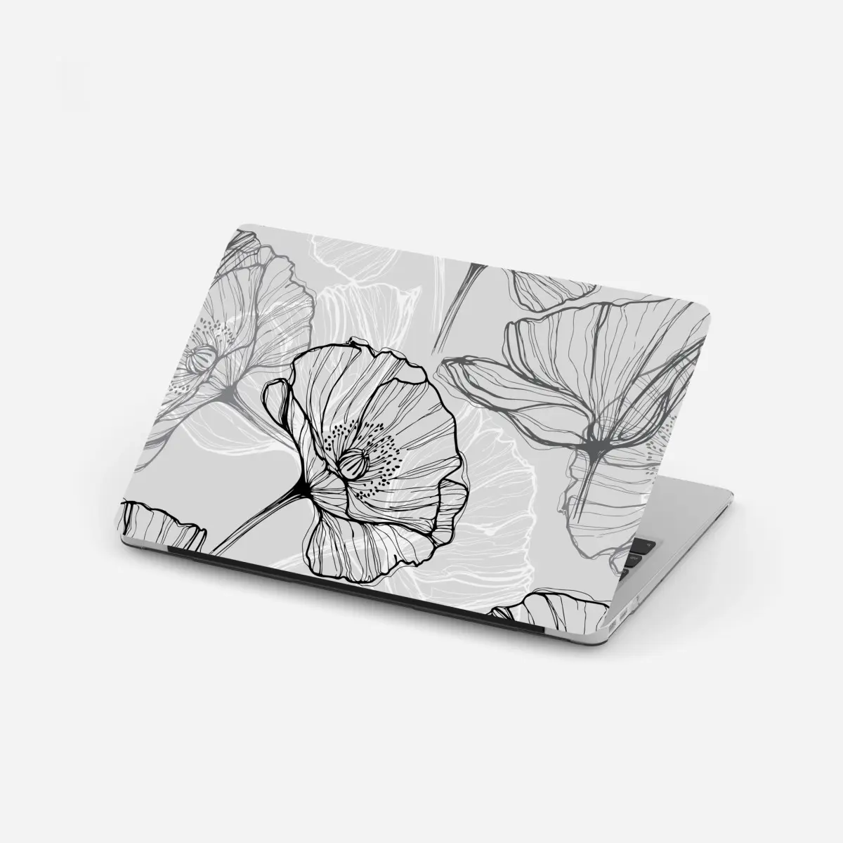 Laptop-Aufkleber zarter grauer mohn in linienzeichnung – Pixers®
