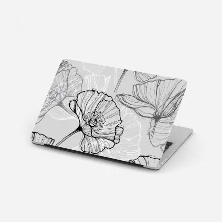 Laptop-Aufkleber zarter grauer mohn in linienzeichnung – Pixers®