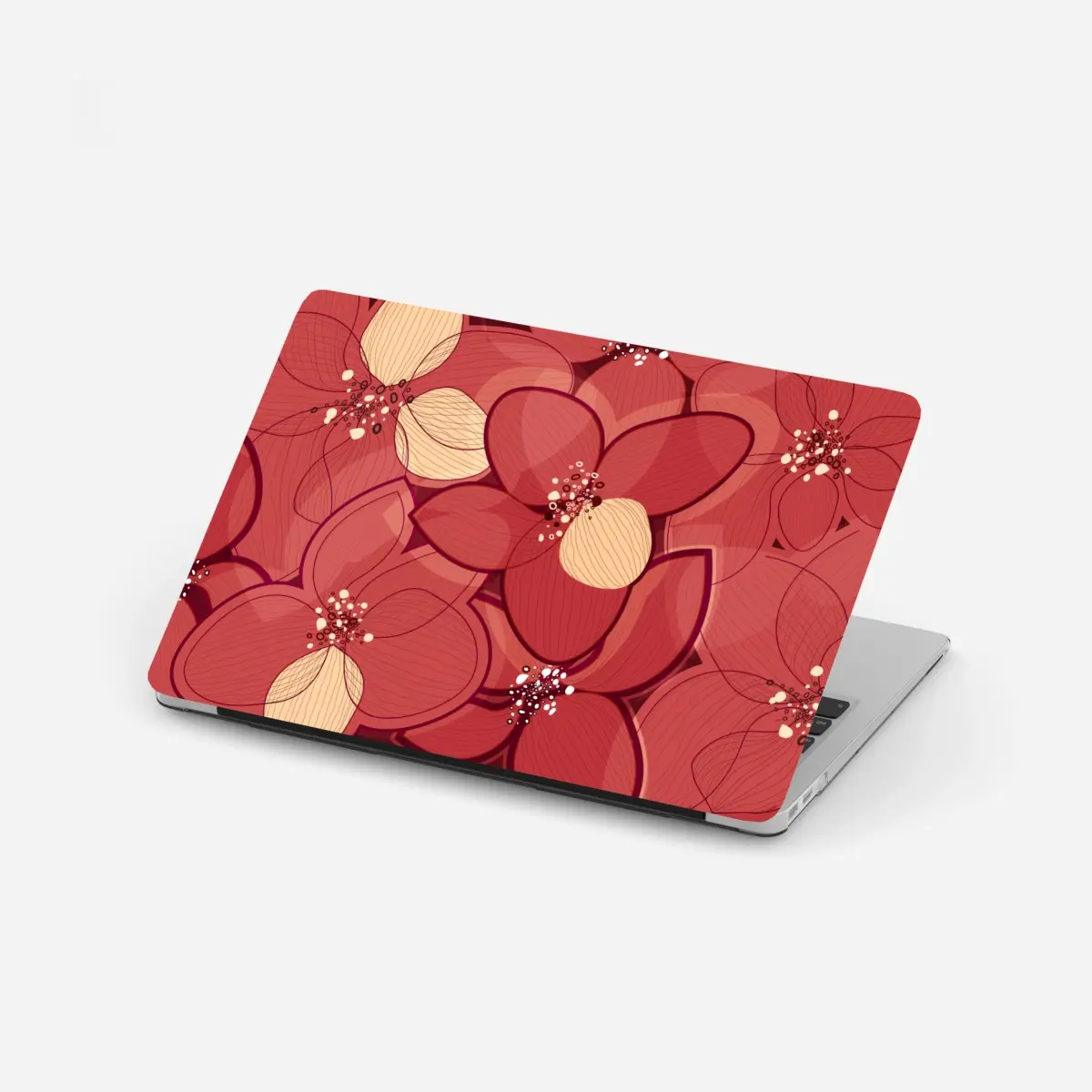 Laptop-Aufkleber rotes blumenmuster mit beigen mittelpunkten – Pixers®