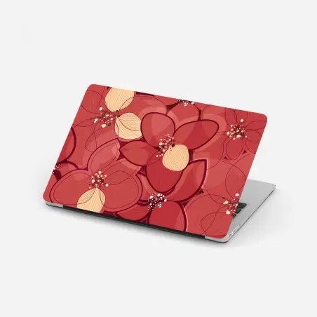 Laptop-Aufkleber rotes blumenmuster mit beigen mittelpunkten – Pixers®