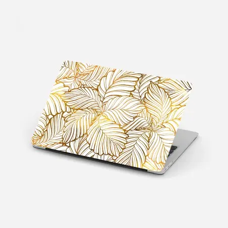 Laptop-Aufkleber goldenes blatt line art muster – Pixers®