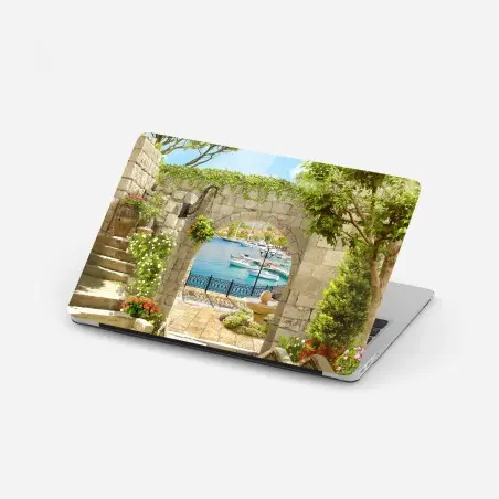Laptop-Aufkleber mediterraner blick durch eine arkade – Pixers®