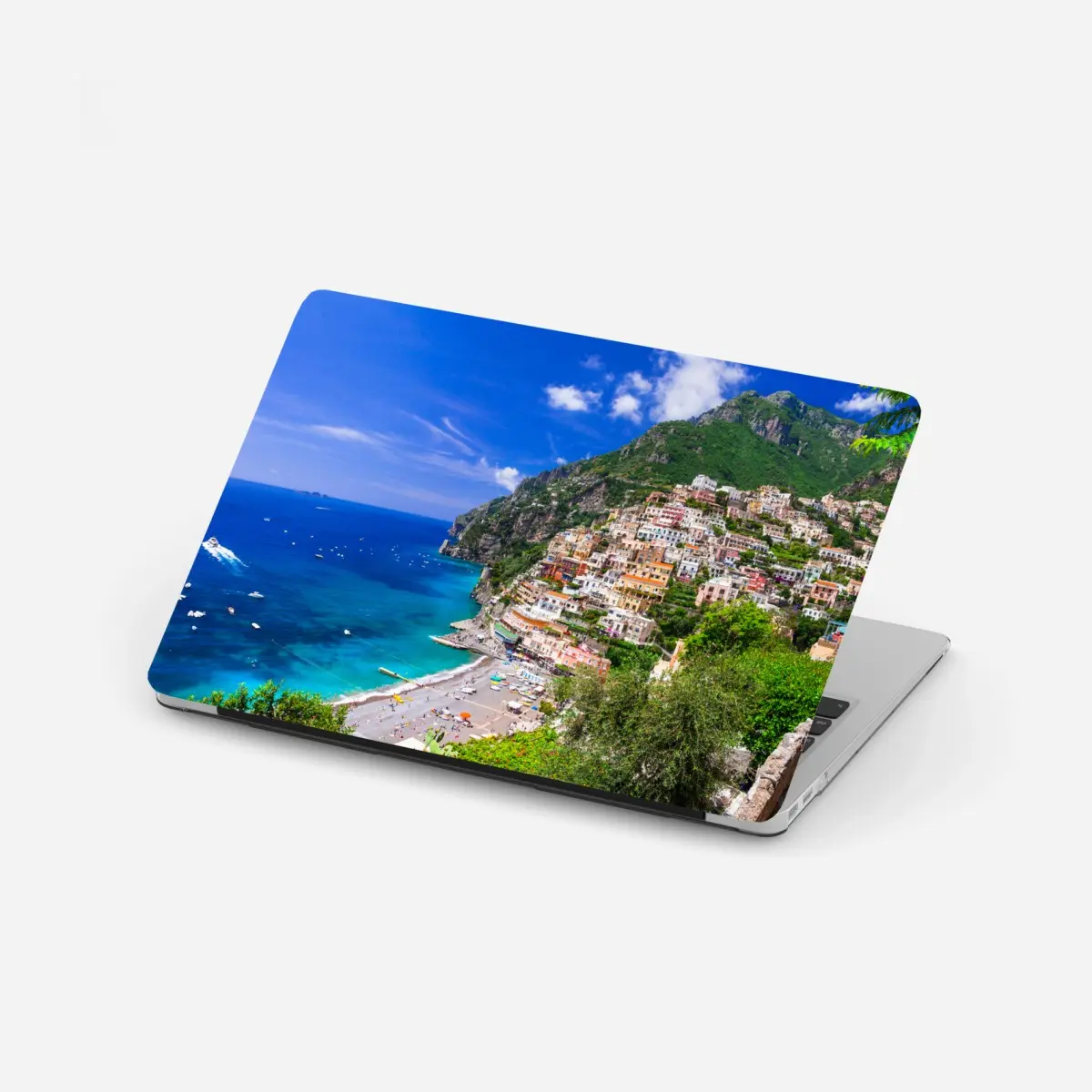 Laptop-Aufkleber sonnige panoramaaufnahme von Positano an der Amalfiküste – Pixers®