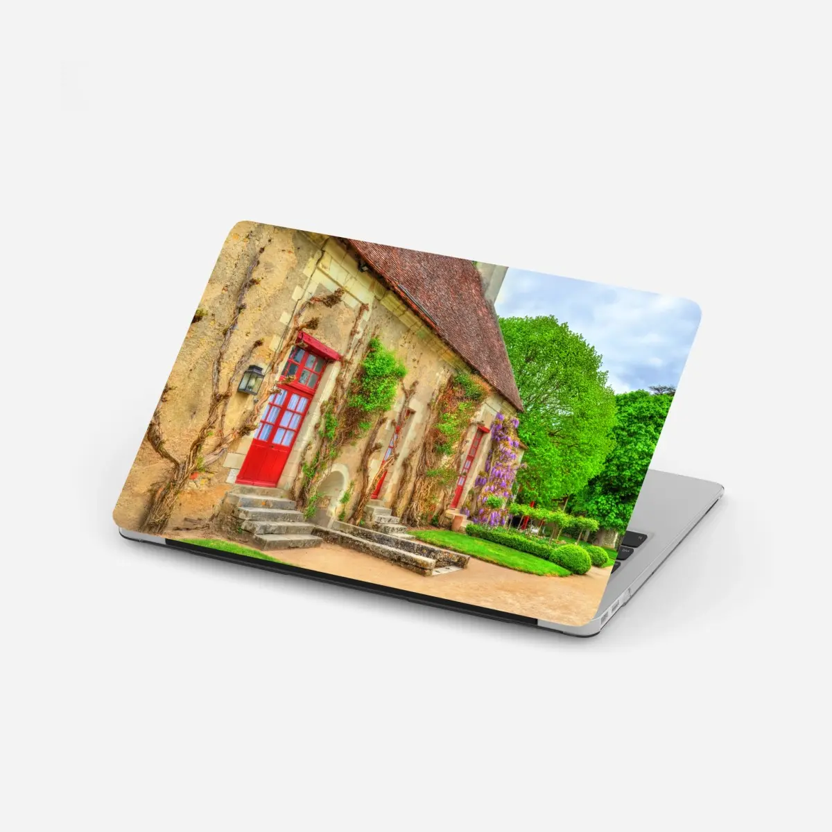 Laptop-Aufkleber reizendes landhaus mit blühender glyzinie – Pixers®