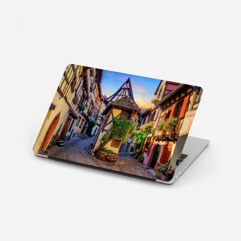 Laptop-Aufkleber malerische fachwerkstraße in Eguisheim, Elsass